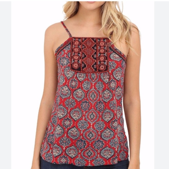 Embroidered Stretch Linen Blend Aztec Print Hipster Hippie Boho Halter Cami Top - Picture 5 of 7